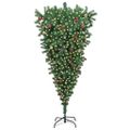 vidaXL Upside-down umelý vianočný stromček s guľami Zelená 210 cm PVC