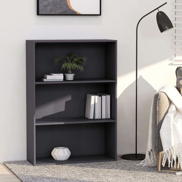 vidaXL Knižnica s 3 policami, sivá 80x30x114 cm, drevotrieska