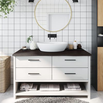 vidaXL Kúpeľňová doska tmavohnedá 100x50x(2-4) cm ošetrený masív