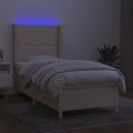 vidaXL Posteľ boxsping s matracom a LED krémová 100x200 cm látka