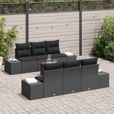 vidaXL Súprava záhradných pohoviek s úložiskom 7 pcs Čierna polyratan