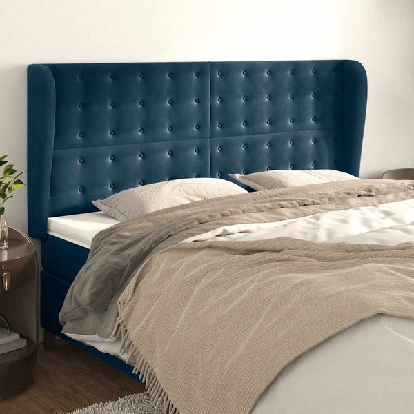 vidaXL Čelo postele so záhybmi tmavomodrá 183x23x118/128 cm zamat