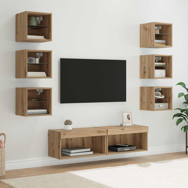 vidaXL TV skrinka so svetlami LED diódy 8 pcs Remeselný dub Sklo