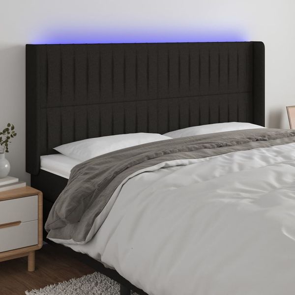 vidaXL Čelo postele s LED čierne 163x16x118/128 cm látka