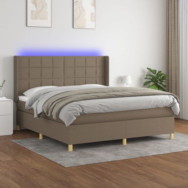 vidaXL Posteľ boxsping s matracom a LED sivohnedá 160x200 cm látka