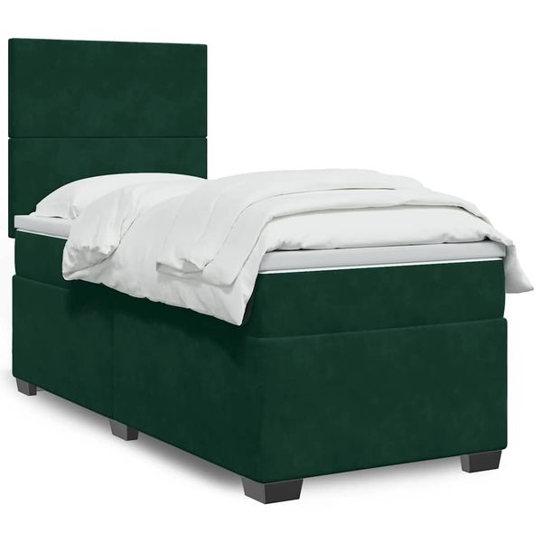 vidaXL Posteľný rám boxsping s matracom tmavozelený 90x200 cm zamat