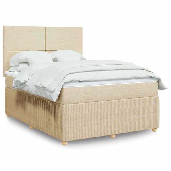 vidaXL Posteľný rám boxspring s matracom krémový 160x200 cm látka
