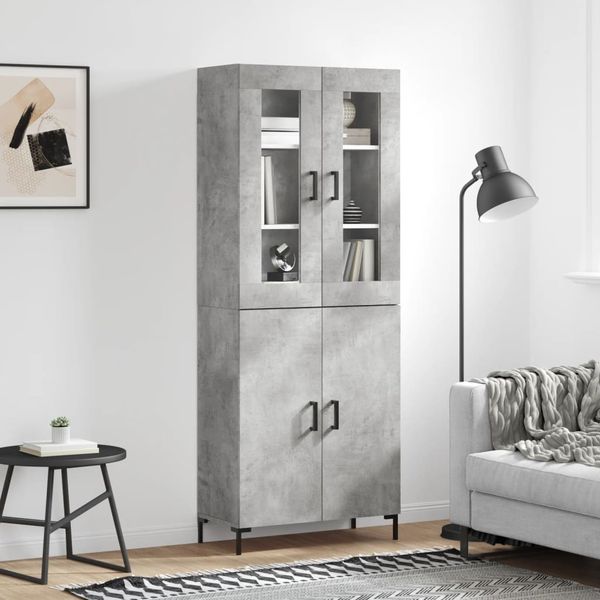 vidaXL Vysoká skrinka betónová sivá 69,5x34x180 cm spracované drevo