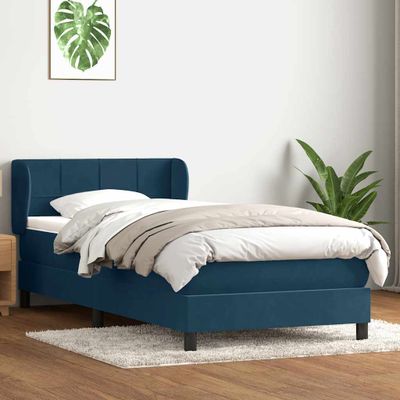 vidaXL Posteľný rám boxsping s matracom tmavomodrý 90x210 cm zamat