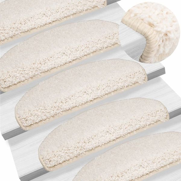 vidaXL Schodové rohože 15 ks 65x21x4 cm biele polkruhové veľké
