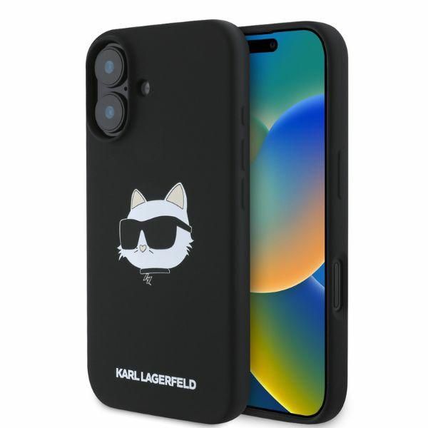 Karl Lagerfeld puzdro pre iPhone 16 6,1" KLHMP16SSCHPPLK čierne hardcase Silicone Choupette Head Print MagSafe