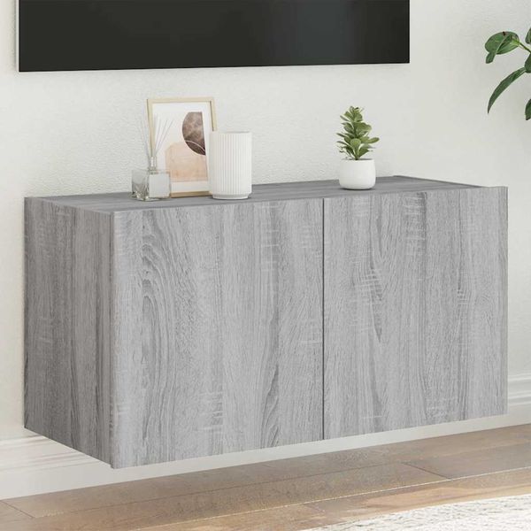 vidaXL TV nástenná skrinka s LED svetlami sivá sonoma 80x35x41 cm