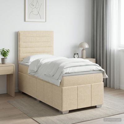 vidaXL LED boxspring posteľ s matracom Krémová 100 x 200 cm Látka