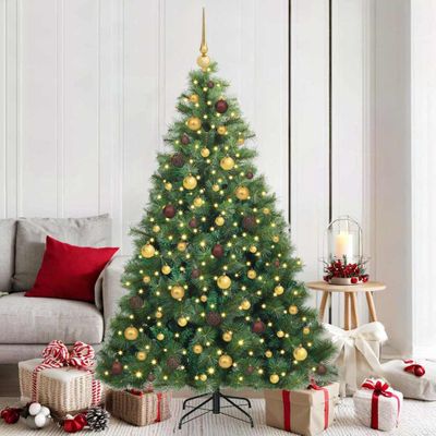 vidaXL Umelý vianočný stromček s 300 LED-i Zelená 180 cm PE a PVC