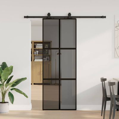 vidaXL Posuvné dvere s kovaním čierne 76x205 cm tvrdené sklo