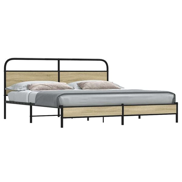 vidaXL Kovový posteľný rám bez matraca dub sonoma 183x213 cm