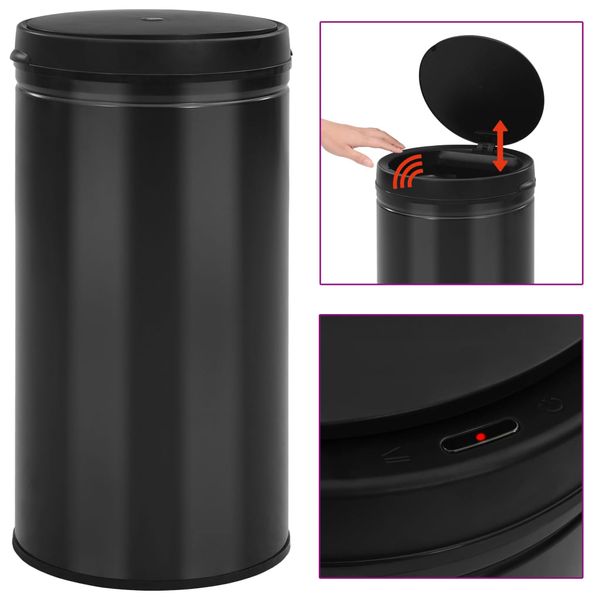 vidaXL Automatický odpadkový kôš, senzor 60 l, uhlíková oceľ, čierny