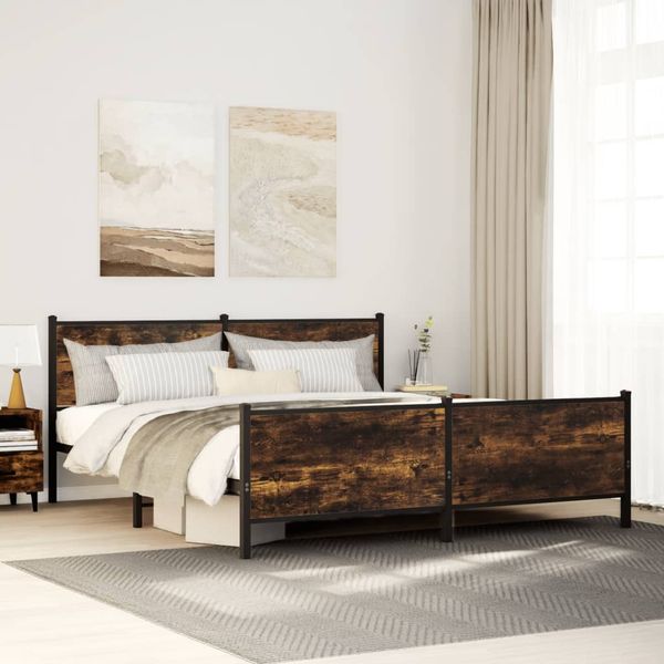 vidaXL Kovový posteľný rám bez matraca dymový dub 180x200 cm
