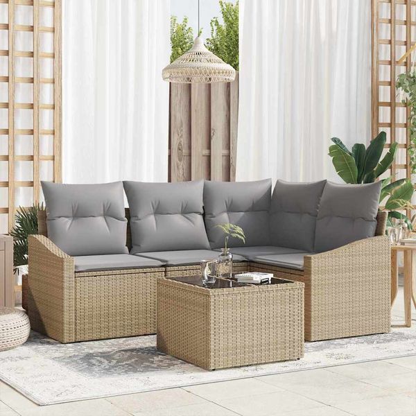 vidaXL Súprava záhradných pohoviek 5 pcs Beige a svetlo šedá polyratan