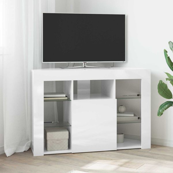 vidaXL Rohový LED TV kabinet Nástenný Vysoko lesklá biela 100x40x68cm