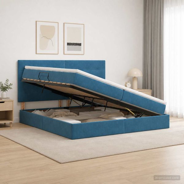 vidaXL Postel s úložným prostorem a matrací Tmavomodrá 200 x 200 cm