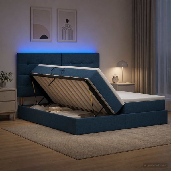 vidaXL LED úložná posteľ s matracom Modrá 200 x 200 cm Látka