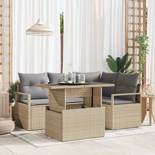 vidaXL Súprava záhradných pohoviek 5 pcs béžová a svetlosivá polyratan