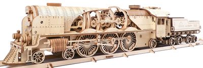 Ugears 3D drevené mechanické puzzle V-Express Parná lokomotíva 4-6-2 s tendrom