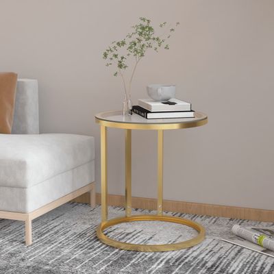 vidaXL Bočný stolík zlatý a priehľadný 45 cm tvrdené sklo