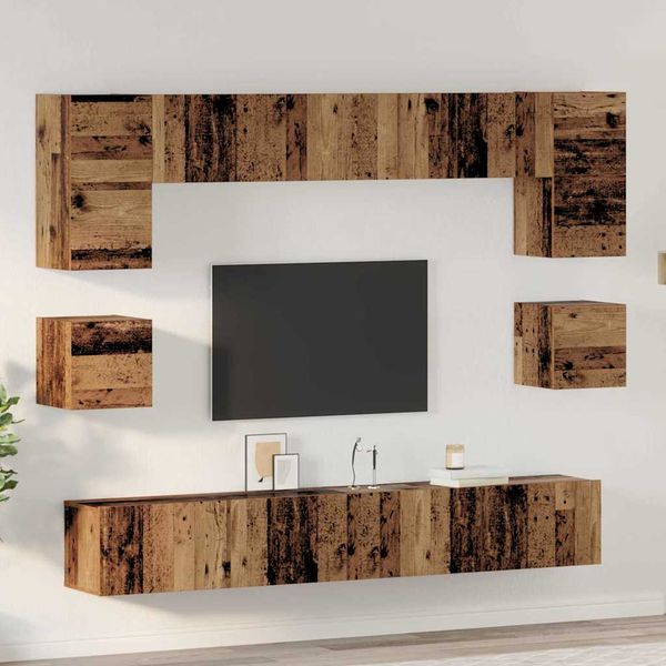 vidaXL Zostava TV skriniek Nástenný 8 pcs Staré drevo Kompozitné drevo