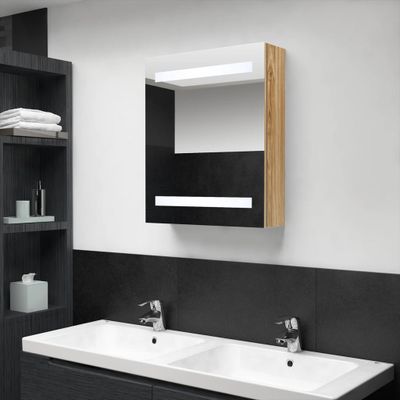 vidaXL LED kúpeľňová zrkadlová skrinka dubová 50x14x60 cm