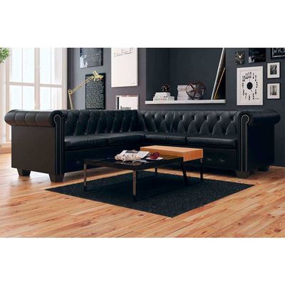 vidaXL Rohová pohovka Chesterfield, 5-miestna, čierna, umelá koža