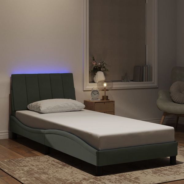 vidaXL Rám postele s LED bez matraca Hankobledosivý 90x190 cm zamat