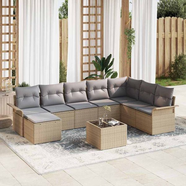 vidaXL Súprava záhradných pohoviek s vankúšom 9 pcs Čierna Poly ratan