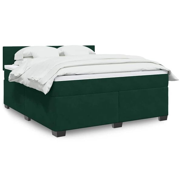 vidaXL Posteľný rám boxsping s matracom tmavozelený 180x200 cm zamat
