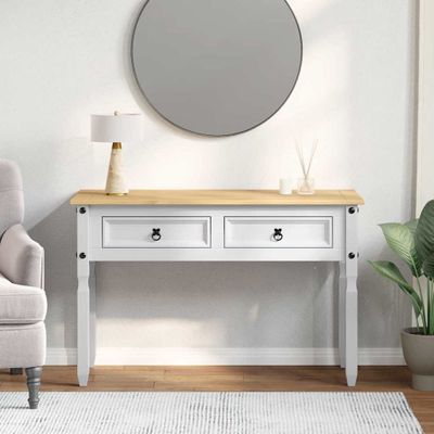 vidaXL Koncový stôl so zásuvkou Corona Biela 115 x 46 x 73 cm