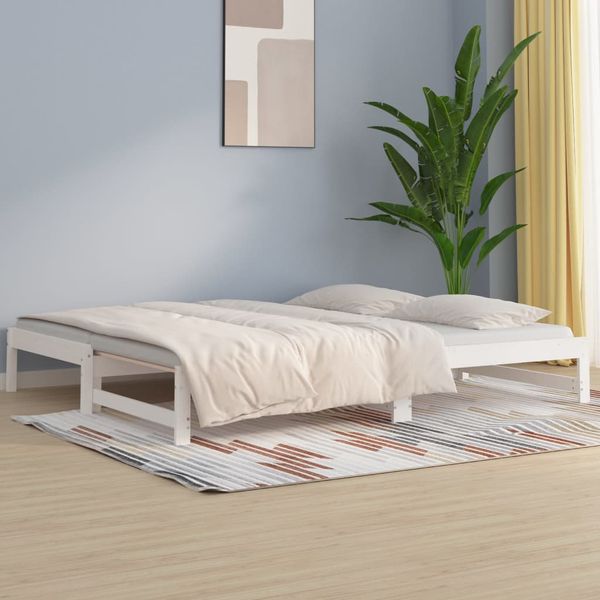 vidaXL Rozkladacia denná posteľ biela 2x(80x200) cm borovicový masív