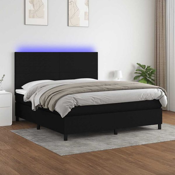 vidaXL Posteľ boxsping s matracom a LED čierna 180x200 cm látka