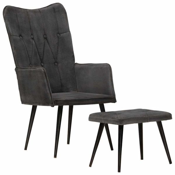vidaXL Kreslo wingback s podnožkou čierne vintage plátno