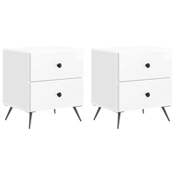 vidaXL Nočný stolík 2 pcs Biela s vysokým leskom 43 x 34,5 x 47,5 cm