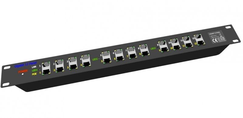 Gigabitový stienený 12-portový pasívny POE panel
