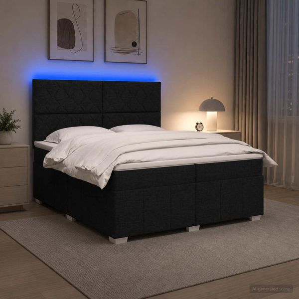 vidaXL LED boxspring posteľ s matracom Čierna 200 x 200 cm Látka