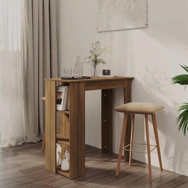 vidaXL Barový stôl+polica, hnedý dub 102x50x103,5 cm, kompozitné drevo