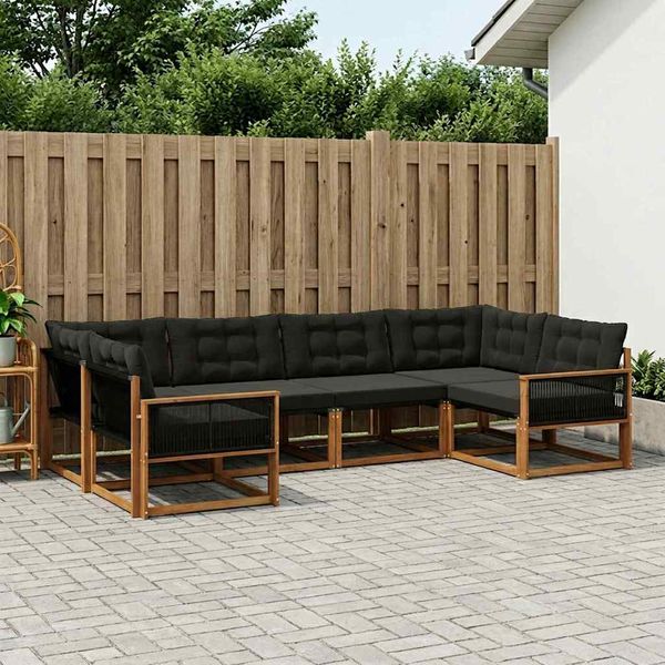 vidaXL Záhradná súprava gaučov s vankúšom 6 pcs Prírodná a čierna