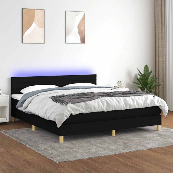vidaXL Posteľ boxsping s matracom a LED čierna 180x200 cm látka
