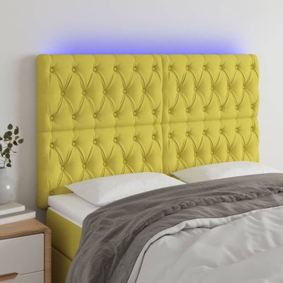 vidaXL Čelo postele s LED zelené 160x7x118/128 cm látka