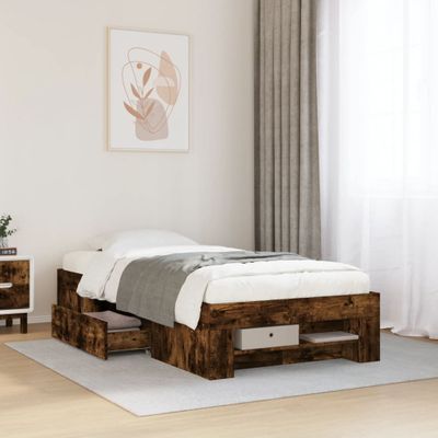 vidaXL Posteľný rám bez matraca dymový dub 75x190 cm kompozitné drevo