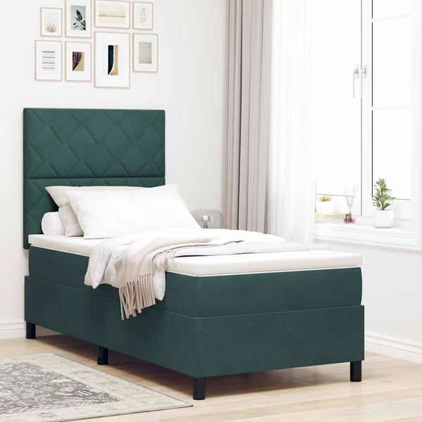 vidaXL Posteľ s pružinovým rámom Tmavozelená 90 x 200 cm Zamat