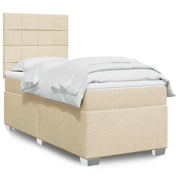 vidaXL Posteľný rám boxspring s matracom krémový 90x190 cm látka