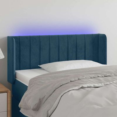 vidaXL Čelo postele s LED tmavomodré 103x16x78/88 cm zamat